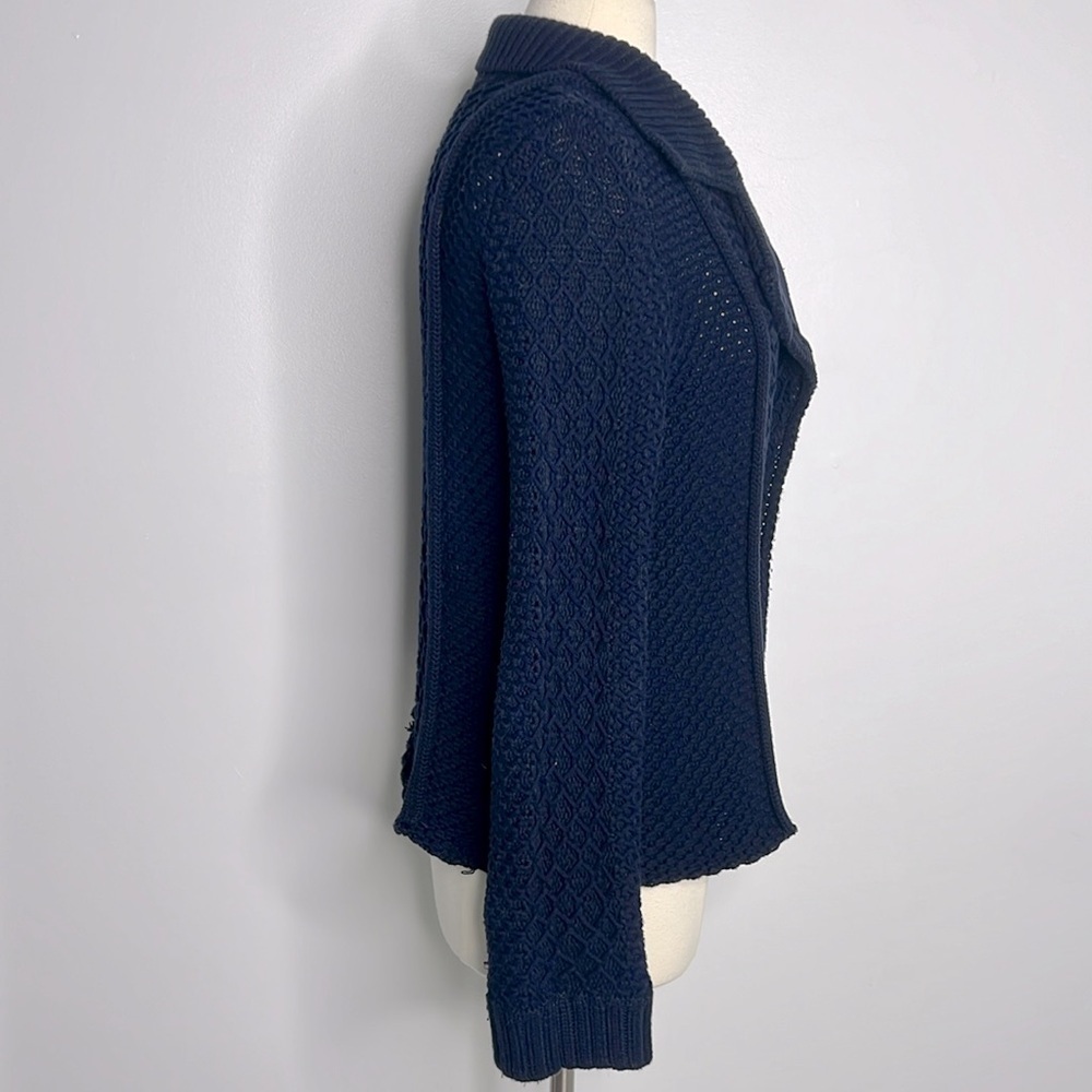 Anthro Maeve Chunky Cable Knit structured Cardigan Sweater navy Blue small - Picture 7 of 12